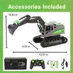 Remote Control Excavator Toys for Boys 4-7 Yrs Old - Best Birthday for Kids 3 5 8 9 10+, Metal Shovel Construction Vehicles with Light Sound, 2.4G Rechargeable RC Tracked Digger