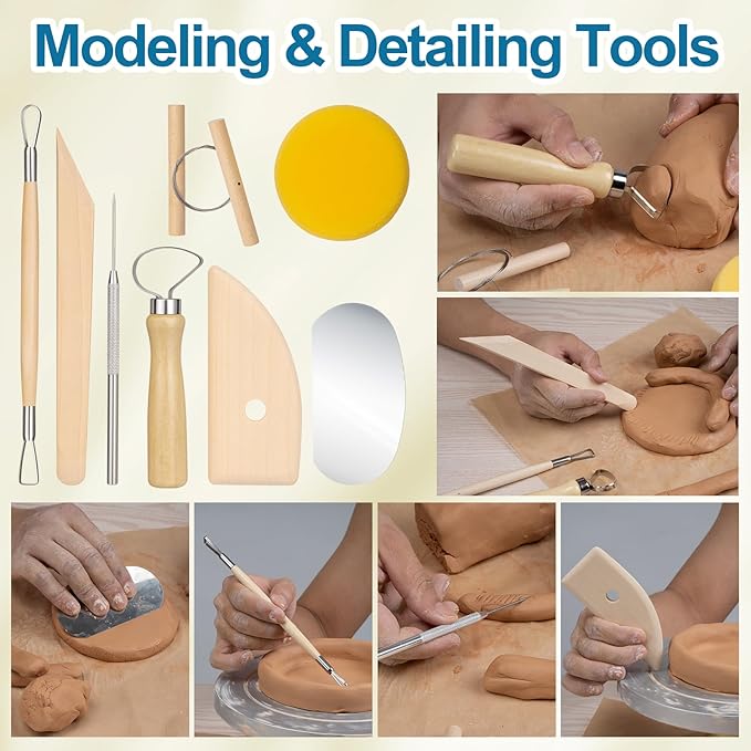 Amrules Clay Tools Kit, 8 PCS Pottery Tools, Practical Polymer Sculpting Tool Kit, Air Dry Clay Tool Set Suitable for Adults, Pottery Craft, Dotting, Drawing, Modeling, Shaping