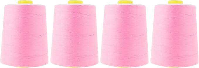 Mandala Crafts 4 Pack of Serger Threads Cones Spools - 20S/2 24000 Yards Polyester Baby Pink Threads for Sergers Machine and Overlock Quilting Sewing Machine