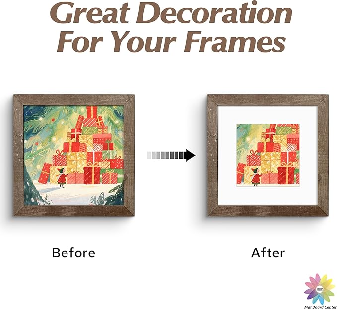 Mat Board Center, 12x12 White Mats for 8x8 Pictures - Acid Free, 4-ply Thickness, White Core, Bevel Cut - for Artworks, Photos, Framing - Pack of 12