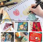 TRANSON 12Colors Metallic Paint Markers Bold and Brush Dual-tip for Rock Wood Ceramic Canvas DIY Painting Drawing