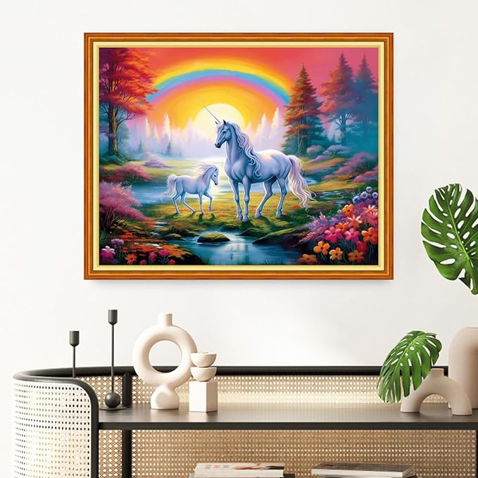 Redxing Stamped Cross Stitch Kits Full Range of Embroidery Starter Kits- Needlepoint Counted Cross Stitch Kits for Beginner Adults 11CT Printed Embroidery Kit-Rainbow Unicorn 16x20 inch