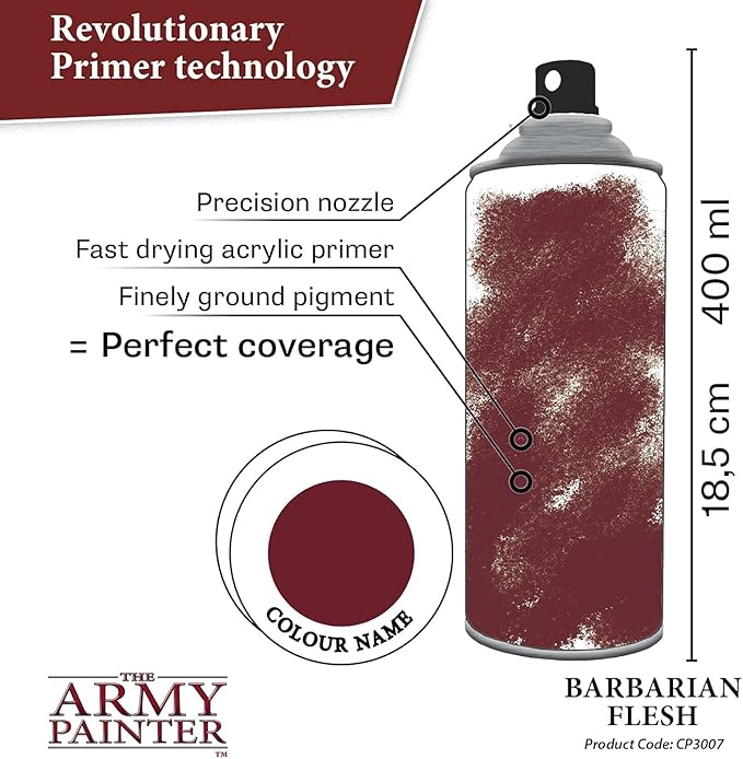 The Army Painter Color Primer Spray Paint, Barbarian Flesh, 400ml, 13.5oz - Acrylic Spray Undercoat for Miniature Painting - Spray Primer for Plastic Miniatures