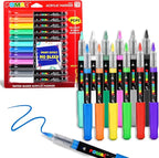 POMAC Acrylic Paint Markers Pens 12 Assorted Colors, Water-Based Paint Markers Brush Tip, No-Bleed Liquid Acrylic Marker Pens Waterproof for Fabric, Canvas, Rock, Glass, Wood, DIY Crafts, Art Supplies