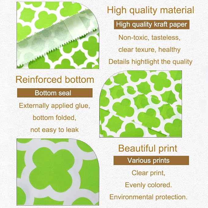 KEYYOOMY 200 Pcs Lime Green Candy Buffet Bags Small Cookie Bags Polka Dot Paper Treat Bag for Wedding Birthday Party (5 inch x 7 inch)