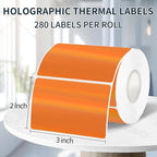 2" x 3" Holographic Thermal Label Stickers Orange,Printable Rainbow Glitter Thermal Printer Sticker Labels for Gift Wrapping, Self-Adhesive Name Price Tag DIY Custom Logo Design (280 pcs)