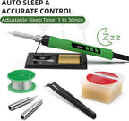 Soldering Iron Kit, 190W Soldering Gun, 110V LED Solder Kit for Electronics, Adjustable Temperature 356-932℉, Includes Solder Wire, Sucker, Tips, Stand, Tweezers, Paste and Solid Wood Box, Army Green