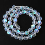 32pcs 10mm Natural White Mystic Aura Quartz Beads Frosted Matte Moonstone Round Loose Beads For Jewelry Making DIY Bracelet Necklace 15"