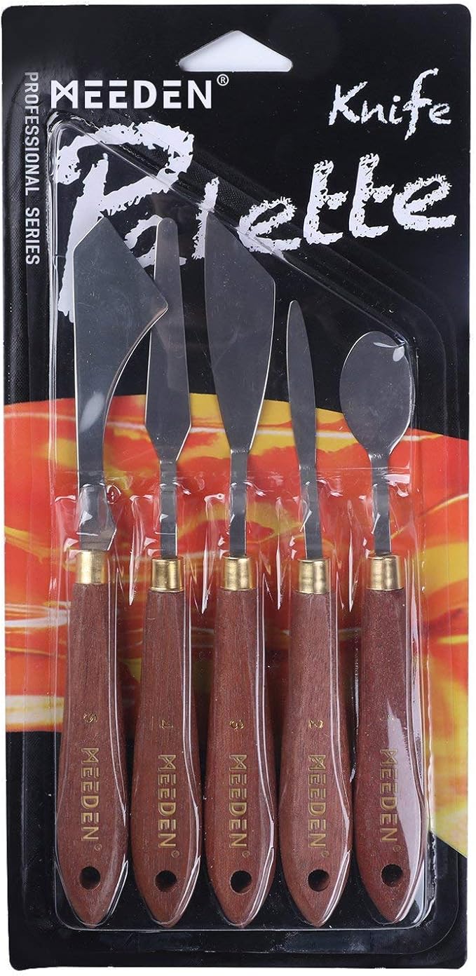 MEEDEN 5 Pieces Painting Knife Set Versatile Stainless Steel Spatula Palette Knife Oil Painting Accessories Mixing Scraper for Oil, Paint Color Mixing, Acrylic Painting