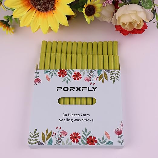 30 Pieces 7mm Sealing Wax Sticks for Glue Gun,PORXFLY Mini Wax Seal Sticks Great for Seals Stamp,Cards Envelopes,Wedding Invitations,Gift Wrapping,Wine Packages (Matcha Green)