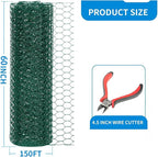 60'' x 150' Green Chicken Wire Fencing, 1 inch Chicken Wire and 20 Gauge Poultry Netting, Garden Mesh Fence Roll for Floral Arrangements/Crafts/Farm/Livestock/Pet Protection