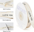I Love You Ribbon - 5/8 Inch x 12 Yards Natural Twill Tape Ribbon, Cotton Herringbone Ribbons for Gift Wrapping, Birthdays, Weddings, Christmas, Anniversaries, Valentine's Day, Mother's Day