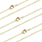 Wholesale 12 PCS Gold Plated Brass Flat Cable Chain Finished Necklace Chains Bulk for Jewelry Making (18 Inch(1.5MM))