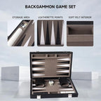 GSE Games & Sports Expert Premium Leather Backgammon Board Game Set, Classic Backgammon Game Set with Leather Case, Travel Folding Board Game (Black&Grey, Small)