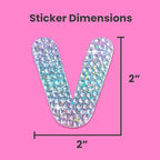 StickerBeans® Rhinestone Alphabet Letter Sticker V - Unique Sparkly Design 2” x 2” Cut-to-Shape Adhesive - Personalization, Collecting, Gifting, Scrapbooking, Decorating Laptops, Phone Cases, All Ages
