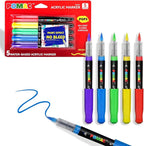 POMAC Acrylic Paint Markers Pens 5 Assorted Colors, Water-Based Paint Markers Pen Brush Tip, No-Bleed Liquid Acrylic Marker Waterproof for Fabric, Canvas, Rock, Glass, Wood, DIY Crafts, Art Supplies