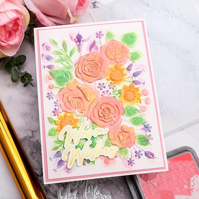 BAOFALI 3D Embossing Folder for Card Making,Rose Garden Clear Plastic Texture Fades Embossing Folder Template for Scrapbooking and Other Paper Craft Album Stamps DIY Decoration 6.3" L x 4.5" W