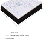JANDJPACKAGING Black Heat Transfer Vinyl for T- Shirts- 10 Sheets,10"x12" Black HTV Iron On Vinyl for Cricut and Silhouette Cameo Including Teflon Sheet