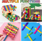 6 inch Colored Wooden Sticks Kits, 400PCS Colorful Rainbow Sticks with Hot Glue Gun and Sticks for Craft Home Popsicle Decoration Project Building Model Kid Classroom Art Craft Supplies