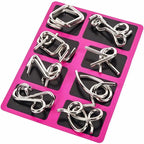 Metal Wire Puzzle Set of 24 with Pouch,Brain Teaser IQ Test Disentanglemen Iron Link Unlock Interlock Game Chinese Ring Magic Trick Toy for Party Favor Kids Adults Challenge