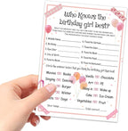 Who Knows the Birthday Girl Best - Girl Birthday Party Game - Themed Party Activity and Idea - Supplies, Decorations - 20 Game Cards