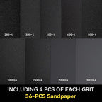 Sandpaper 36 Sheets 280/320/400/600/800/1000/1500/2000/3000 grit Assorted Wet Sanding Paper Automotive Sandpaper Assortment, for Car Wood Metal Furniture 9x3.6 Inch