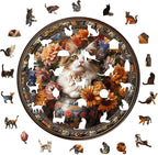 Wooden Puzzles Adults, Beautiful Tricolor Cat Wooden Puzzles 100 Pieces, Unique Animal Shaped Wood Challenging Jigsaw Puzzles Gifts for Adults, 8.5x8.5in