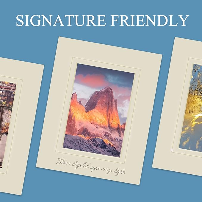 HOTUO 10 Pack Acid Free Ivory Picture Frame Mats, Pre-Cut 11x14 Picture Mats with Ivory Core Bevel Cut for 8x10 Photo, Signature Friendly 4 Ply Thickness Photo Mat for Frames (Ivory with V-Groove)