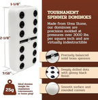 Alex Cramer Le Club Luxury Domino Set with Handcrafted Walnut Case and Cribbage/Counter Top - Tournament Quality 28 Indestructible (Domino Spinner Set with Brass Plate)