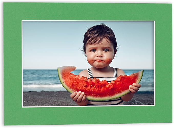 5x7 Mat for 8.5x11 Frame - Precut Mat Board Acid-Free Show Kit with Backing Board, and Clear Bags Bright Green 5x7 Photo Matte Made to Fit a 8.5x11 Picture Frame Matboard for Framing, Pack of 10 Mats