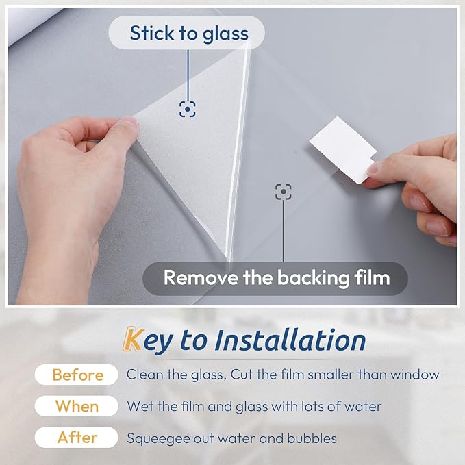 rabbitgoo Window Privacy Film, Frosted Glass Window Clings, Static Cling UV Heat Blocking Door Stickers for Home Bathroom, Removable Indoor Decal Coverings Day and Night, Pure, 23.6 x 118.1 Inches