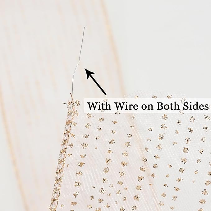 MEEDEE Rose Gold Sheer Glitter Wired Ribbon 2.5 Inch Horizontal Stripes Polka Dot Christmas Ribbon Organza Sheer Glitter 25 Yards for Christmas Tree, Wreath, Bow Making