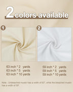 HOTGODEN Medium Weight 100% Cotton Muslin Fabric: 59 inch x 2 Yards Bleached Muslin Linen Fabric Material for Sewing Material Apparel Cloth
