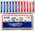 Plastic Playing Cards, Poker Size, Excellent Quality, Jumbo Index, Waterproof & Washable, Perfect for Texas Hold’em Poker, 6 Blue Deck & 6 Red Deck
