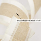 MEEDEE Burlap Wired Ribbon with Satin Edge - White Stripe, 2.5 Inch, 10 Yards for Wreath, Garland, Topper, Bow Making, Fall, Christmas, Wedding Decorations