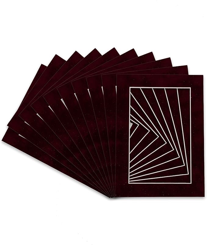 Pack of 25 Acid Free 11x14 Mats Bevel Cut for 8.5x11 Photos - Dark Red Suede Precut Matboards For Pictures, Photos, Framing - 4-ply Thickness