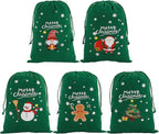 Tapleap Coth Christmas Bags with Drawstring - 50Pcs 7x10 Green Velvet for Small Bussiness Wrapping Christmas Party Favors or Gifts for Friends, Coworkers