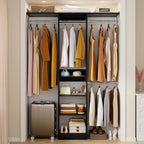 48" Small Closet Organizer, 4FT Small Closet System with 4 Closet Rods & 3 Shelves, 80"H Small Closet Organizers and Storage for Small Bedooms, Cloakrooms, Laundry Rooms, Black
