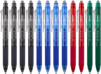 ParKoo Retractable Erasable Gel Pens Clicker Fine Point 0.7 mm, No Need for White Out, 4 Assorted Color Inks for Completing Sudoku and Crossword Puzzles, 12-pack