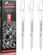0.6mm Fine Point White Gel Pens, 3-Pack for Artists Drawing, Sketching, Illustration, and Adult Coloring Books, Opaque White Ink for Black Paper, Bullet Journaling, and Card Making