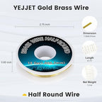 Half Round Brass Wire 18 Gauge 1.02x0.51mm Jewelry Craft Wire - 1.3 oz 31 Feet for Metal Working, Beading Supplies