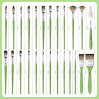 Paint Brushes Set of 25 Pieces Wooden Handles Brushes，Professional Artist Series with Filbert, Fan, Dagger, Cat Tongue, Round, Angle, Wide Flat Canvas Roll Bag & Palette Knife