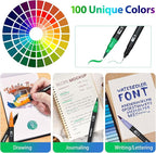 Dual Brush Pens, Markers Adult Coloring Book,100 Colors Art Pens with Fine Point Markers and Brush Tip for Adult Kids Drawing (Black Set)