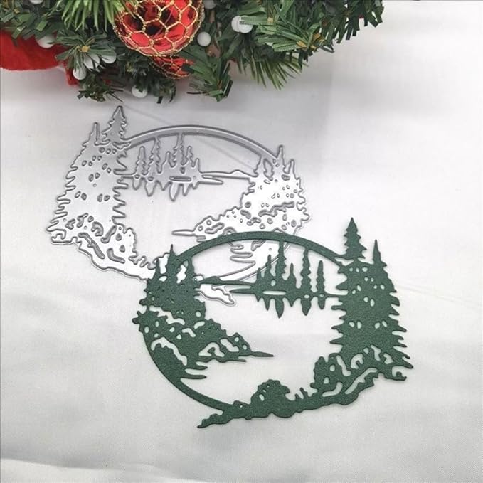Mvchifay Cutting Dies Happy Birthday Metal Stencils Scrapbooking Tool DIY Emboss Paper Card Making (Christmas Forest-10.2x7.8cm)