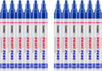 Blue Paint Markers, 12 Pack Oil-Based Waterproof Quick Dry Permanent Paint Pen Set for Rocks Painting, Wood, Fabric, Plastic, Canvas, Glass, Mugs, Metal, Tire, Stone, DIY Craft