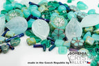 2.1oz (60 g) Mix of Unique Czech Bohemia Glass Pressed Beads, Rocailles, Opaque Turquoise Green Copper Crystal Silver, Matte and Glossy, Hand Made BCV