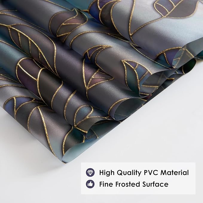 DKTIE Static Cling Decorative Window Film Vinyl Non Adhesive Privacy Film with Installation Kit, Multilayer UV Inkjet Technology, 3D Thickened Stained Film, Vintage Leaf Pattern, 35.4 x 78.7 Inches