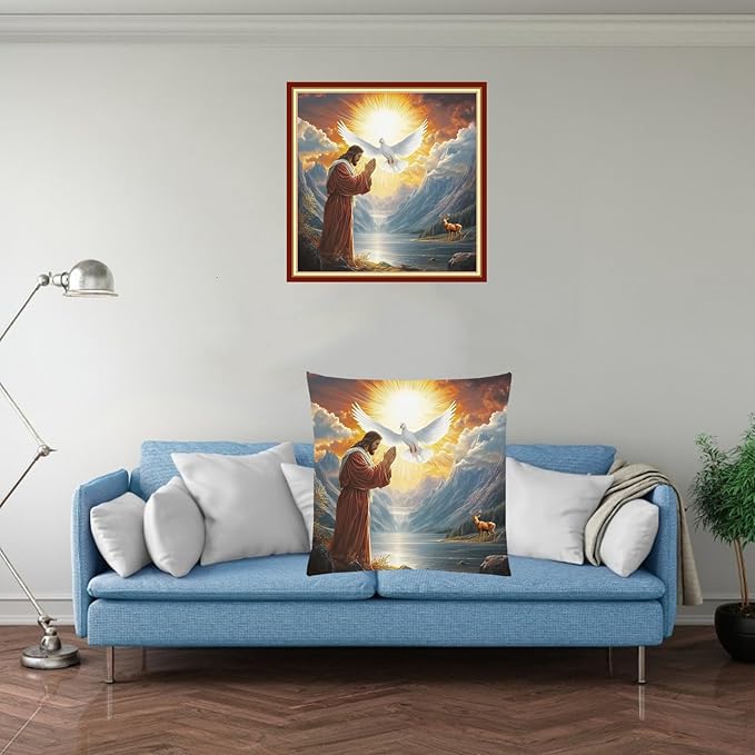 Fanxvivy Stamped Cross Stitch Kits for Adults Beginners Pillow Needlepoint Kit with Embroidery Pattern Needlework Kit Prestamped Stitches Kit 11CT Cross Stitching-Jesus Prayed Blessings 18x18inch