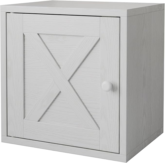 FUSUNBAO Magic DIY Cube Storage Organizer Stackable Cubes for Home Books Clothes Toy-Modular Cubby Storage System-Office Cubical-Bookcase Closet (Pure White-Washed, Door Cube)