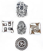 Wooden Pottery Stamps for Block Printing - Handcarved Indian Textile Printing Blocks Set of 5, Clay Pottery Stamps for Crafting on Fabric Card Henna Stamps Hashcart®
